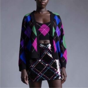Colorful Argyle Cardigan and Top Set